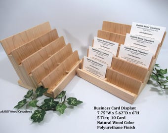 Wooden Business Card Holder – 5 Tier Stand for Retail Counter, Lobby, or Office Desk