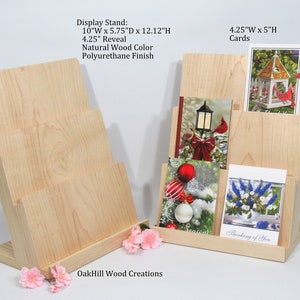 Handgefertigtes 3-stufiges Holzregal für Karten, Broschüren, Einladungen, Messen und Verkaufsdisplays