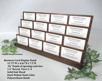 Présentoir à cartes de visite pour comptoir de réception - Sur commande - 4 niveaux en chêne massif, teinté noyer foncé