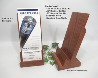 Solid Oak Literature & Business Card Holder – Two-Tier Countertop Display Stand