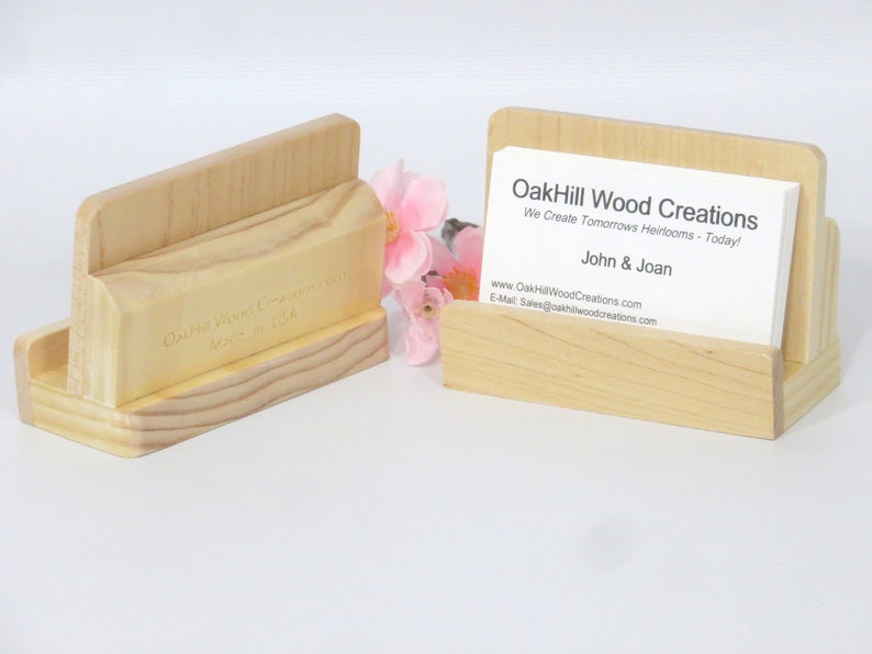Business Card Stand Wood Business Card Holder Countertop Etsy