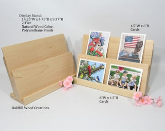 Wooden 2-Tier Display Stand for Greeting Cards, Jewelry Cards, Brochures, and Invitations