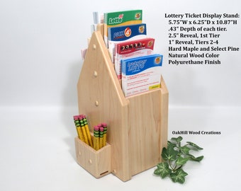 Lottery Ticket Display Stand, Double Sided with Pencil Holder