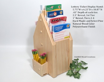 Wood Lottery Ticket Display Stand – Double Sided with Pencil Holder