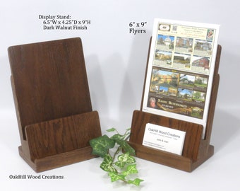 Dual-Tier Wooden Brochure and Business Card Display – Office, Reception, Retail Counter Organizer
