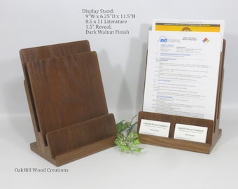Wood Literature & Business Card Holder, 3 Tier Oak Display Stand