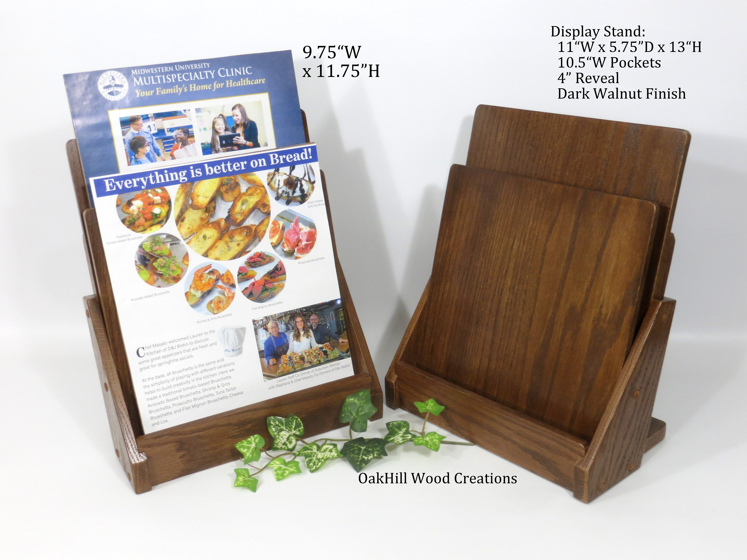 Wood Magazine Holder, 2-tier Oak Display Stand for Magazines, Flyers ...