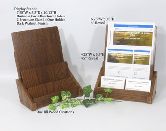 Brochure with Business Card Display Stand, 3 Tier, Wood Countertop Stand, Convention Display, Trade Show Display, Retail Display