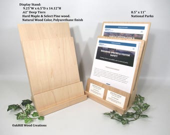 3 Tier Wood Literature & Business Card Holder – Natural Finish