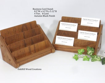 Solid Oak 4-Tier Business Card Display Stand – Office, Reception, Trade Show