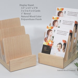 Wood Display Stand 3 Tier – Small Card Holder for 3x5 & 4x6, Recipe Card, Photo, Rack Card, Brochure or Index Card Organizer