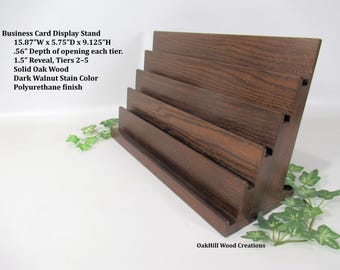 Reception Counter Business Card Display – Made to Order – 5 Tier Solid Oak, Dark Walnut Stain