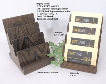 Space-Saving 4-Tier Oak Display Stand for Gift Cards with Matching Envelopes