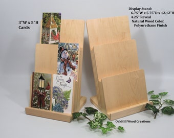 Handcrafted Wooden 3-Tier Display Stand for Greeting Cards, Brochures, Invitations, and Retail Counters