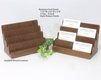 Dark Walnut Oak 4-Tier Business Card Display Stand for Offices, Conventions, or Reception Counters