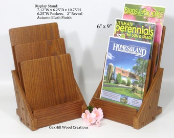 Wood Brochure Holder, 3-Tier Counter Display Stand, Solid Oak Literature Organizer