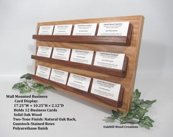 Two-Tone Oak Business Card Display, Wall Mounted 12-Card Holder, - Est. Restock Date: Dec 2026