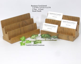 Reception Desk Business Card Display – 3 Tier Solid Oak Husk Stain Finish