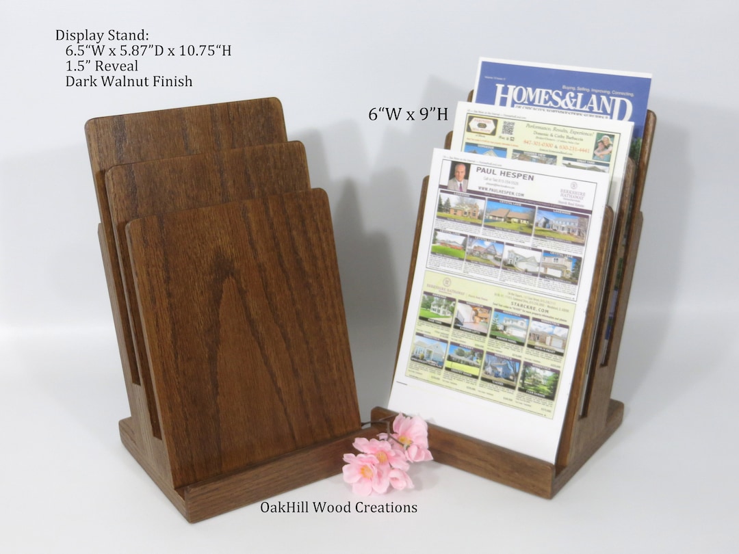 Solid Oak 3-tier Brochure Holder | Wooden Countertop Literature Display ...