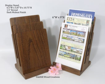 Solid Oak 3-Tier Brochure Holder | Wooden Countertop Literature Display Stand
