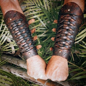 Leather Weaved Heavy Bracers | Cuffs | Vam Bracers | Greaves | Medieval Viking Cosplay Renaissance Costuming | Gauntlet | Arm Guard