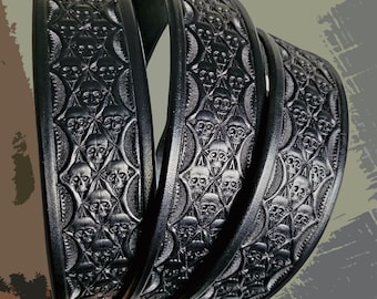 Black Leather Skulls Men's and Women's Western Belt Handmade Custom with Diablo Buckle Set
