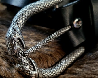 Handmade Leather Snake Buckle Belt, Ravens of Floki Ren Faire