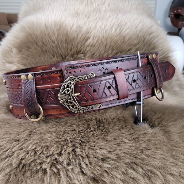 Leather Belt | Waist Belt | Deluxe Celtic Utility Belt | Heavy Belt | Viking Belt | Medieval Viking Cosplay Larp Renaissance Costume
