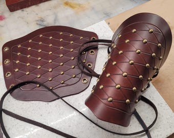 Brown Leather Riveted Bracers | Medieval Viking Costume Arm Guards