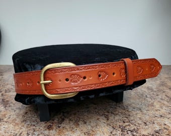 Handmade Leather Belt: Ren Faire, Viking Cosplay, Embossed Buckle