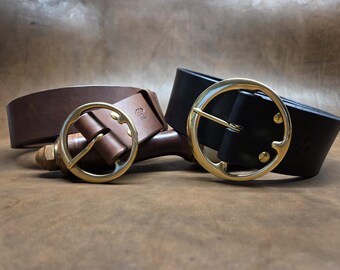 Wide Brown Leather Belt • Brass Buckle, Renfaire Cosplay Belt