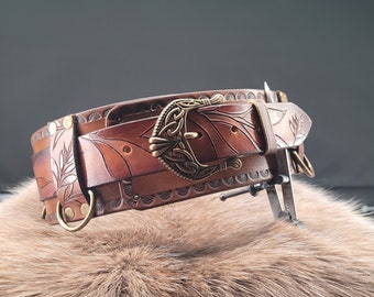 Leather Belt | Waist Belt | Leaf Celtic Utility Belt | Heavy Belt | Viking Belt | Medieval Viking Cosplay Larp Renaissance Costume