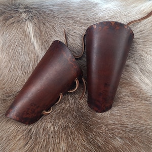 Leather Brown Bracers | Cuffs | Vam Bracers | Greaves | Medieval Viking Cosplay Renaissance Costuming | Gauntlet | Arm Guard