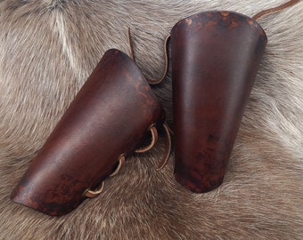 Leather Brown Bracers | Cuffs | Vam Bracers | Greaves | Medieval Viking Cosplay Renaissance Costuming | Gauntlet | Arm Guard