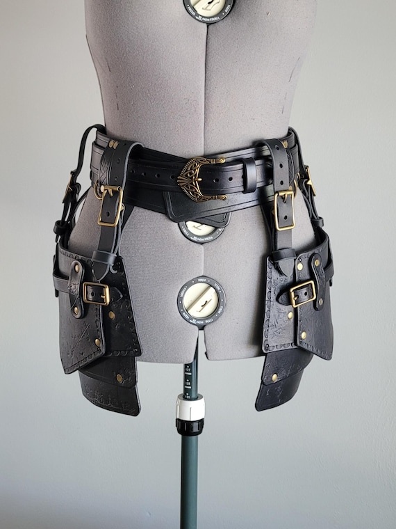 Pas de CALAIS Black Brass Leather Waist Hip Belt Gun Metal Hardware Pass Through Nola Dark Brown Leather Waist Belt with Gold Hardware  main image 2