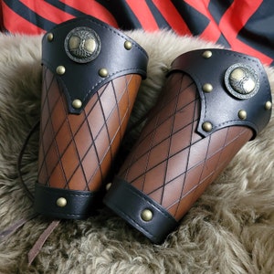 Leather Yggdrasil World Tree Bracers | Cuffs | Vam Bracers | Greaves | Medieval Viking Cosplay Renaissance Costuming | Gauntlet | Arm Guard