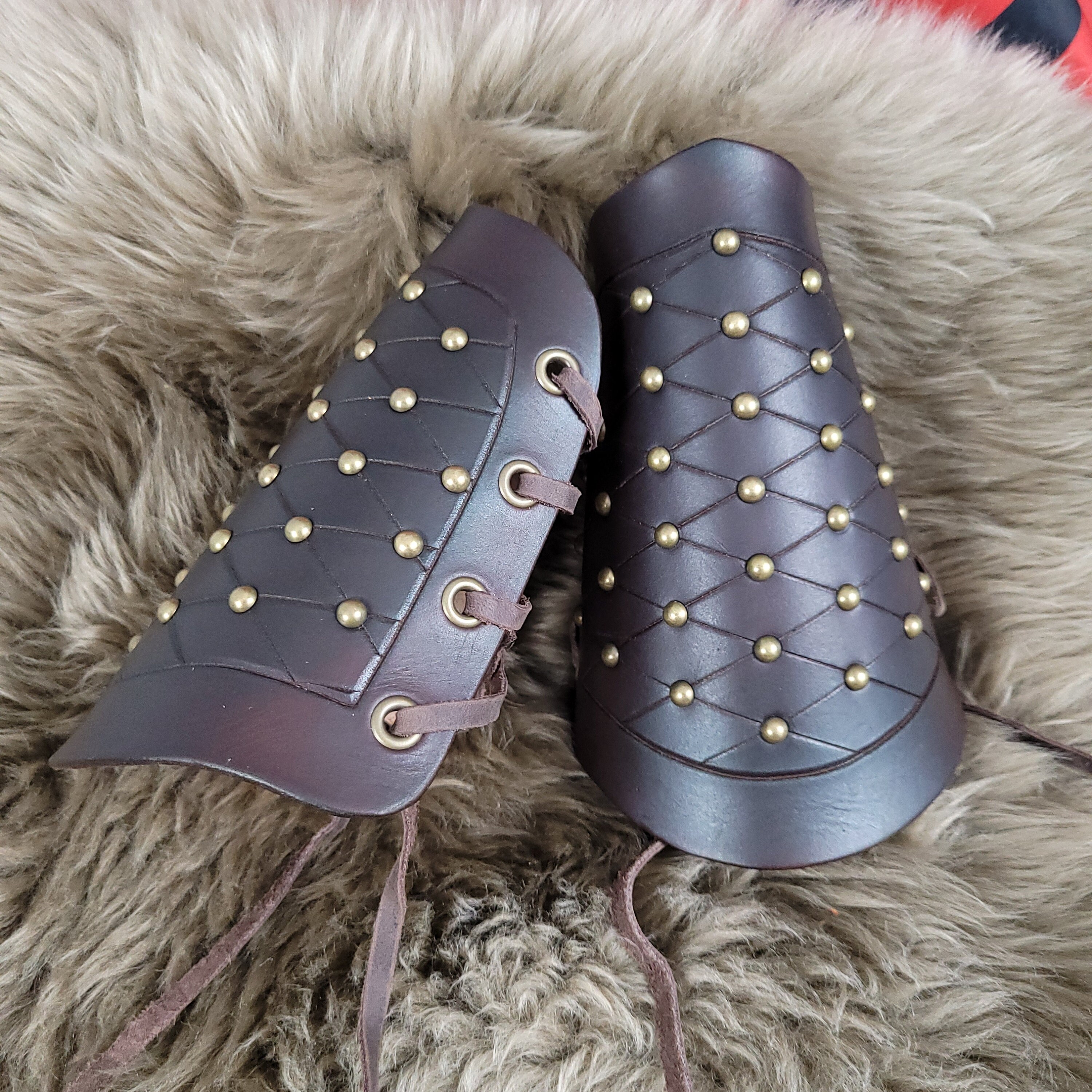 Brown Leather Domed Rivet Bracers | Cuffs | Vam Bracers | Greaves ...