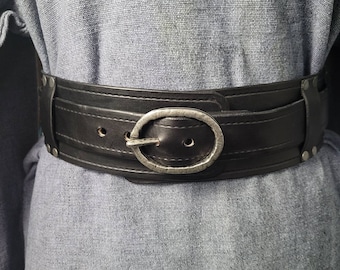 34 inch fit Black leather Warrior Belt | Waist Belt | Utility Belt | Heavy Belt | Medieval Viking Cosplay Larp Renaissance Costume