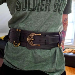 Leather Celtic Belt 3&quot; | Brown or Black Waist Belt | Utility Belt | Heavy Belt | Viking Medieval Cosplay Larp Renaissance Role-play Costume