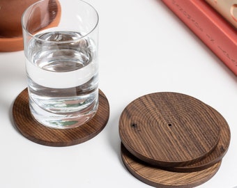 Round Wooden Coasters - set of 4 walnut coasters - barware and cocktail accessories - perfect gift for design enthusiasts