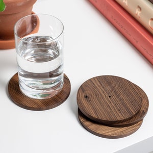 Walnut Coasters: Geometric Etched Wood Coaster Set