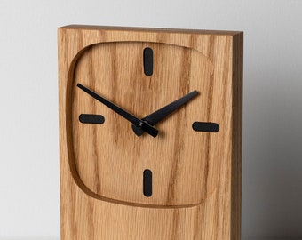 Wooden Tabletop Clock - silent minimalist clock - solid oak - perfect gift for design enthusiasts