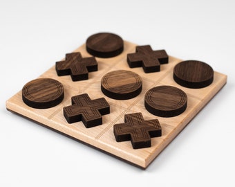 Laser-Etched Maple Tic Tac Toe Game: Tabletop Board Game