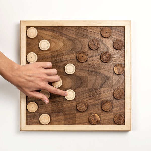 Handmade Walnut Checkers Set: Contemporary Maple Frame Board Game