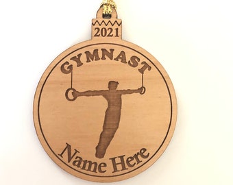 Personalized Wood Men's Gymnastics Ornament Rings Image