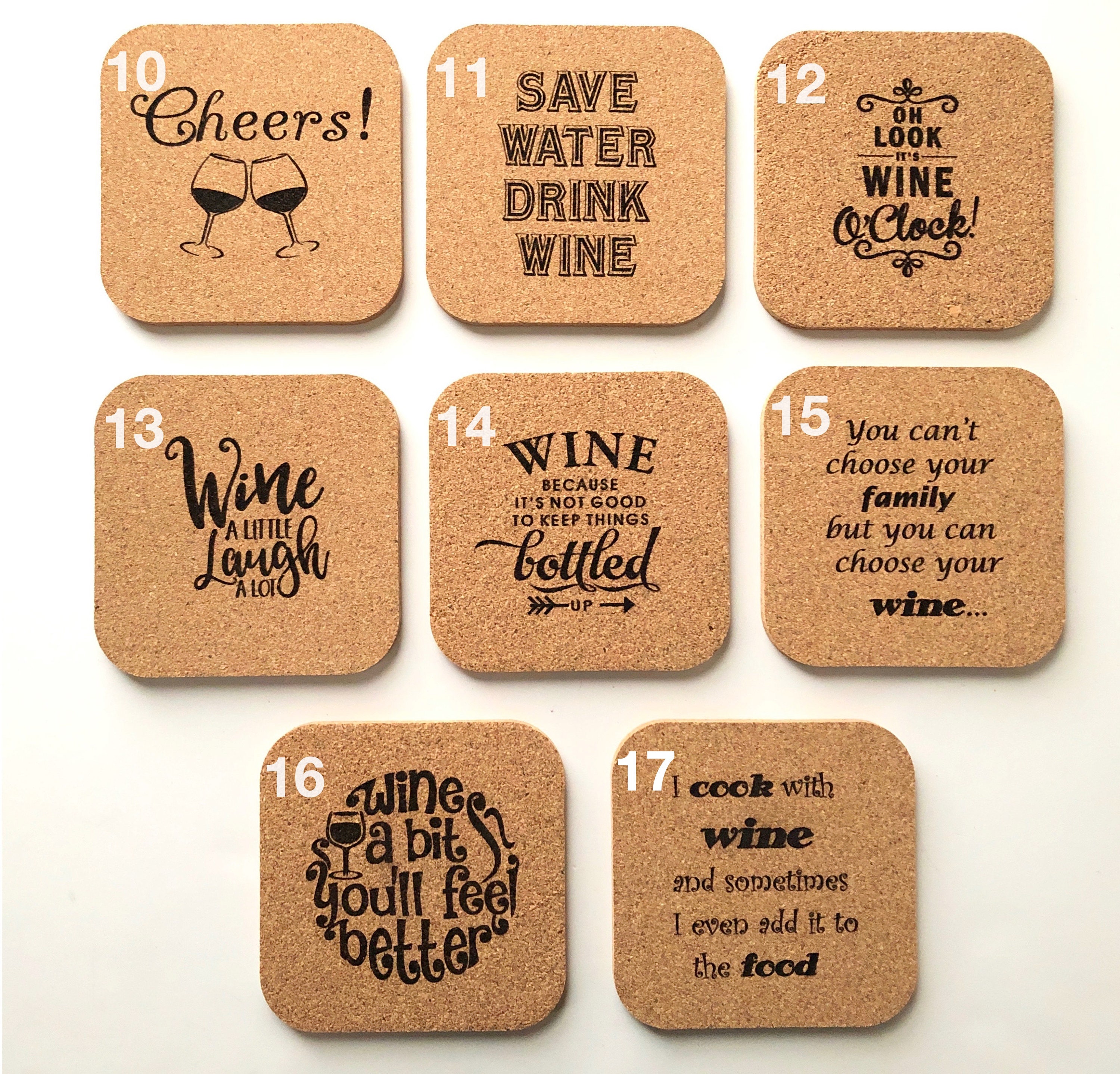 wine alcohol mixed drinks party comic quotes personalized customized Cork coasters pick 6 funny beer