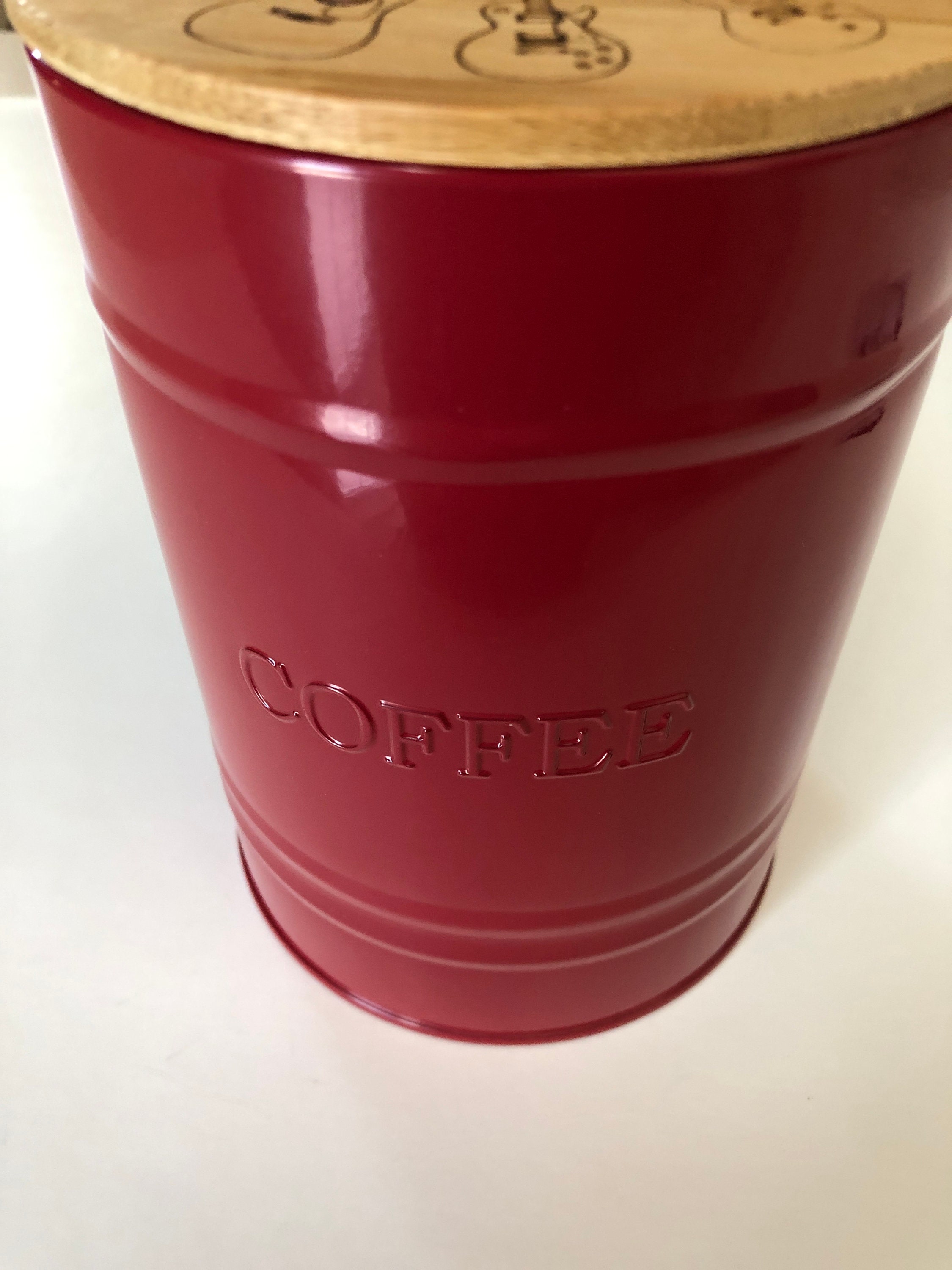 Red Coffee Canister With Bamboo Lid Laser Engraved With Our Etsy