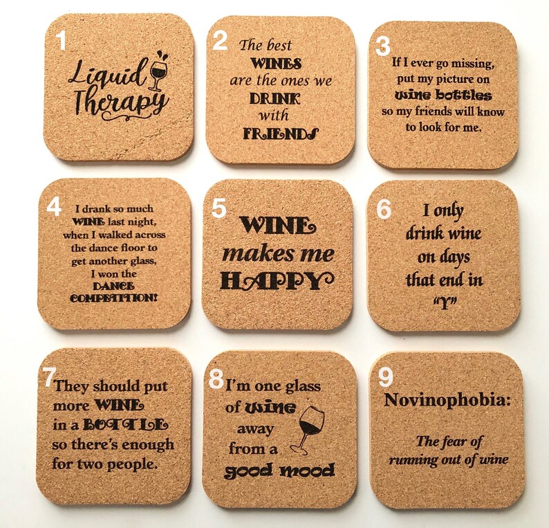 Wine Quote / Sayings Mix & Match Cork Coasters Set of 4 Etsy