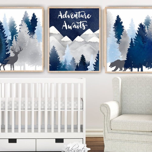 Nursery Decor Woodland Mountain Wall Art Tree Nursery Decor Etsy