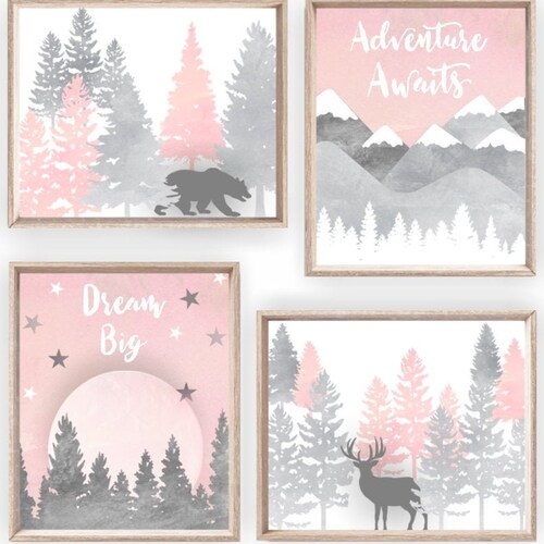 Pink Floral Personalised Nursery Wall Art Girl Nursery Decor Etsy